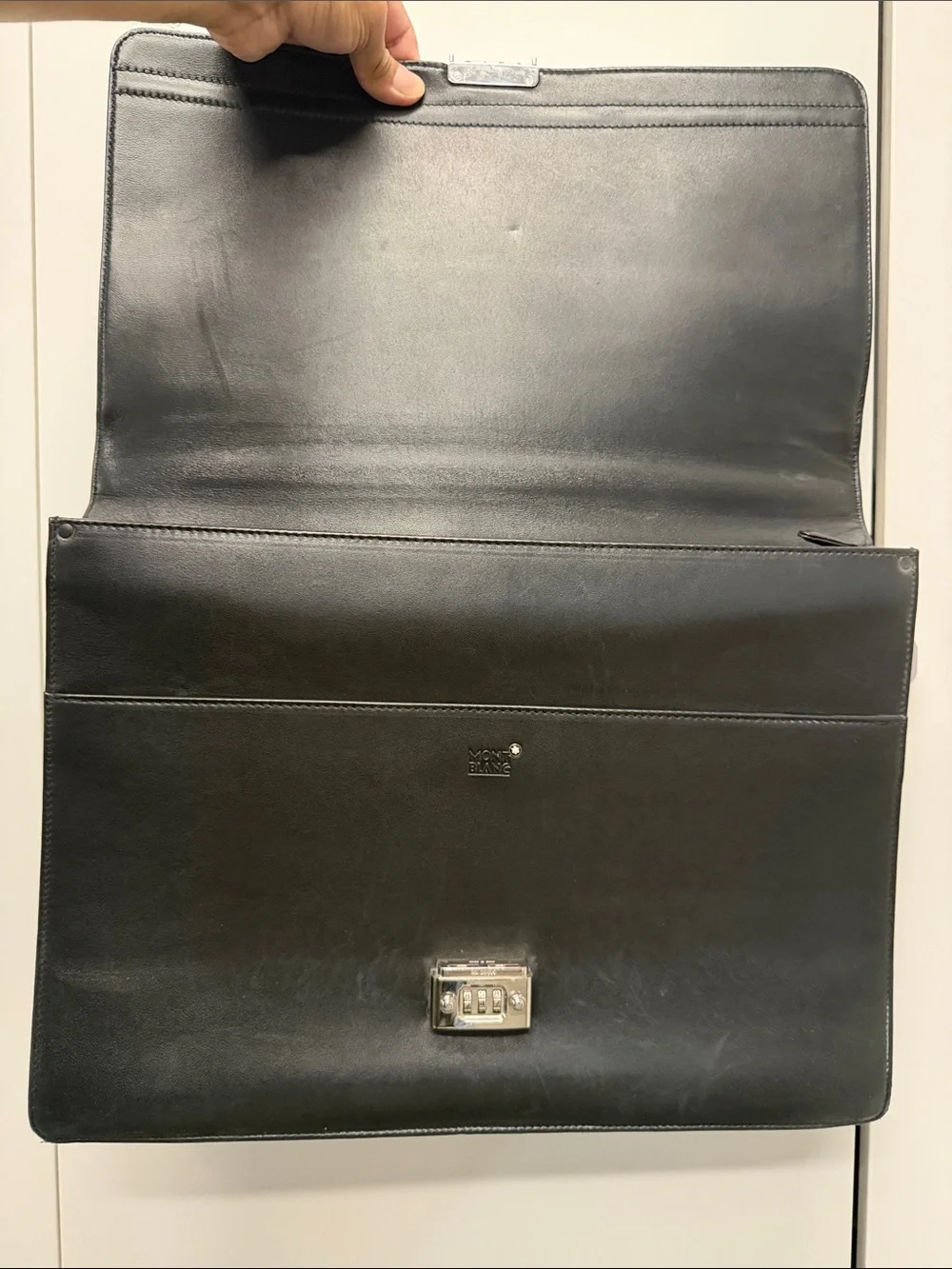 Montblanc Black Leather Briefcase with Silver Hardware